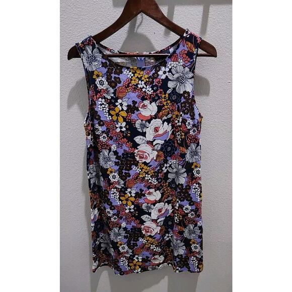 MODCLOTH Purple Floral Retro Shift Dress Sleeveless Linen Blend Plus Sz M‎ - Picture 3 of 9